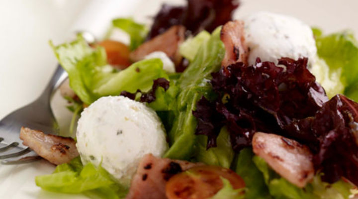 Warm Salad of Goats Cheese and Crispy Bacon, Wholegrain Mustard Dressing