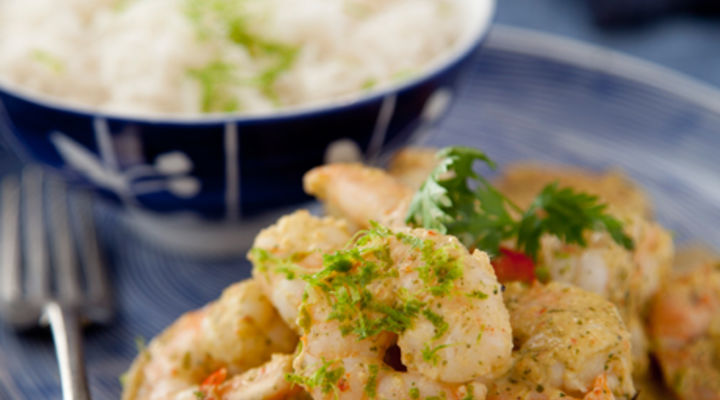 Hot Garlic Prawns with Chilli Lime Yogurt Dressing