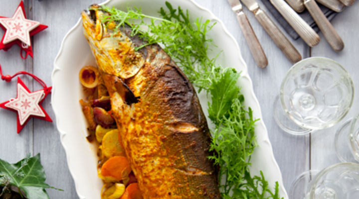 Indian Spiced Whole Baked Salmon with Saffron Pilau Rice