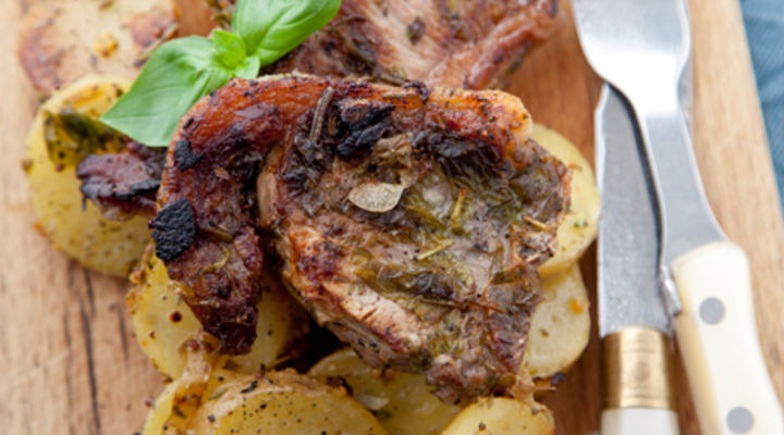 Lamb Chops with Mustard Sauteed Potatoes