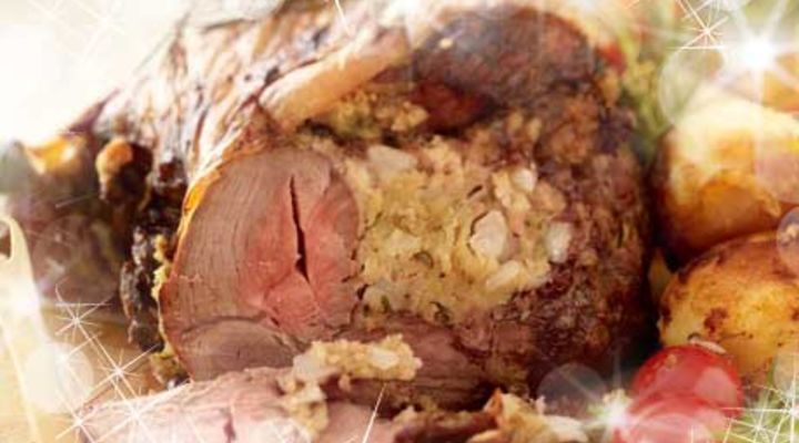 Roast Leg of Lamb with Turnip Boulangere Gratin Red Wine Reduction