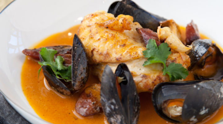 Monkfish with Chorizo and Mussel Broth