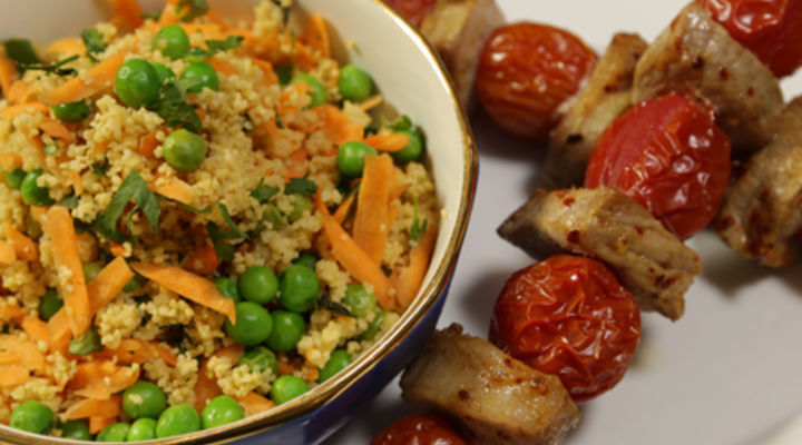 Thursday 12th Feb - Spiced Pork Kebabs with Pea and Herb Cous Cous
