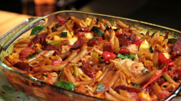 Choose chunky pasta shapes like penne or farfalle to trap the sauce, and serve with lashings of grated parmesan cheese. Chicken And Chorizo Pasta : Tuesday 24th Feb Chicken And Chorizo Pesto Bake Supervalu