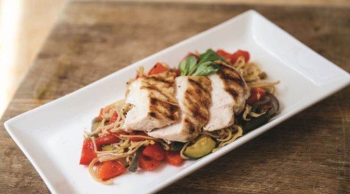Pan-seared chicken noodle salad
