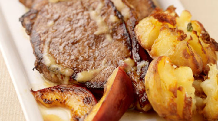 Peach Glazed Pork Chops with Crushed Baby Potatoes
