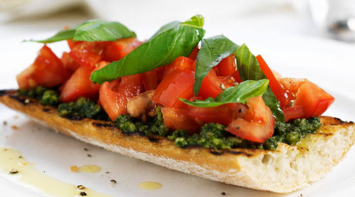 Pesto Infused Tomato Bruschetta