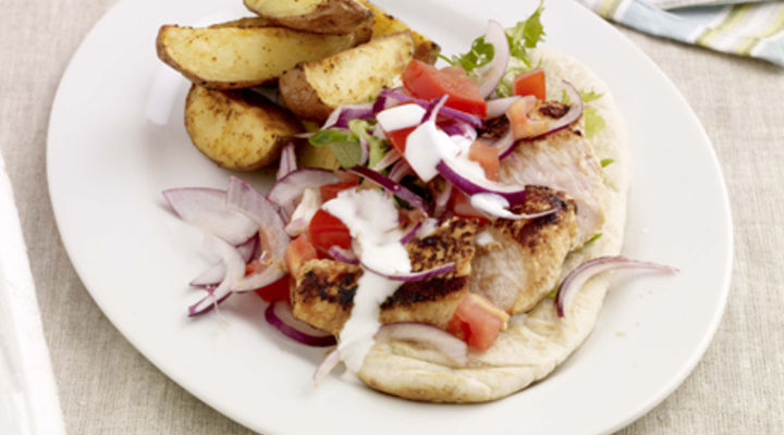 Chilli, Lime & Yogurt Marinated Chicken with Pitta Bread & Spicy Wedges