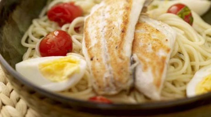 Oregano Scented Seabass with Cherry Tomato Spaghetti