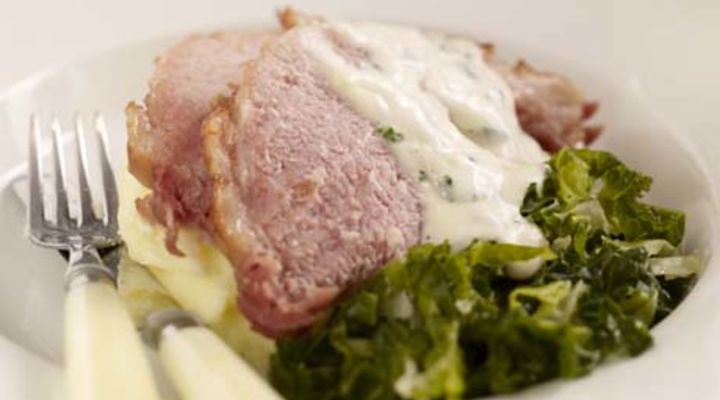 Sugar Crusted Bacon with Parsley Sauce