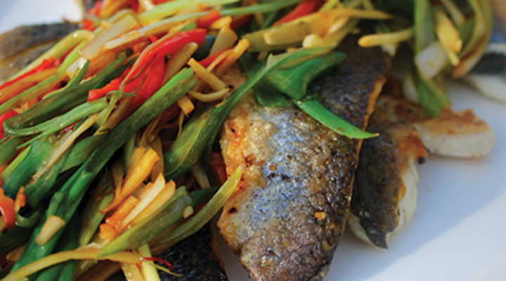 Sea Bass Fillets with Zingy Ginger, Chilli and Spring Onion