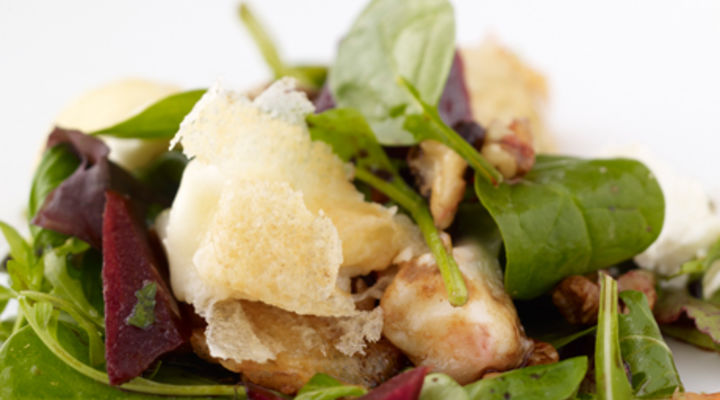 Salad of Baked Goats Cheese, Beetroot, Orange and Walnuts