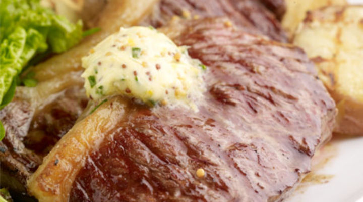 Sirloin Steak with Mustard Butter & Barbecue Potatoes