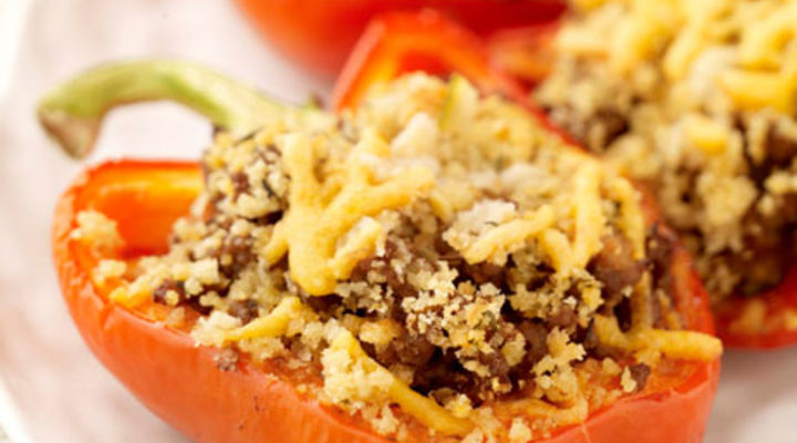 Stuffed Peppers with dressed Salad Leaves