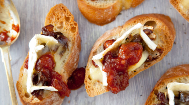 Toasted Hazelnut and Dates on Brie Bruschetta
