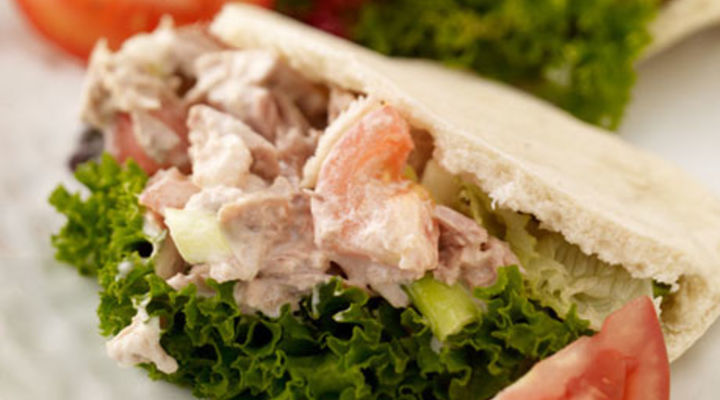 Tuna Pitta Bread with Tomato and Spring Onion