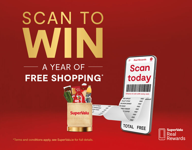 Scan To Win October • One Year Free Shopping gift card • €100 SuperValu e-gift card for EVERY Store