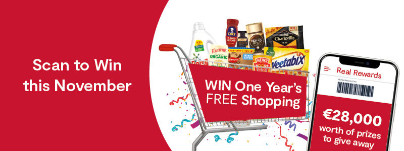 Scan to Win August One Year Free Shopping gift card • €100 SuperValu e-gift card for EVERY Store • A week's European River Cruise for 2