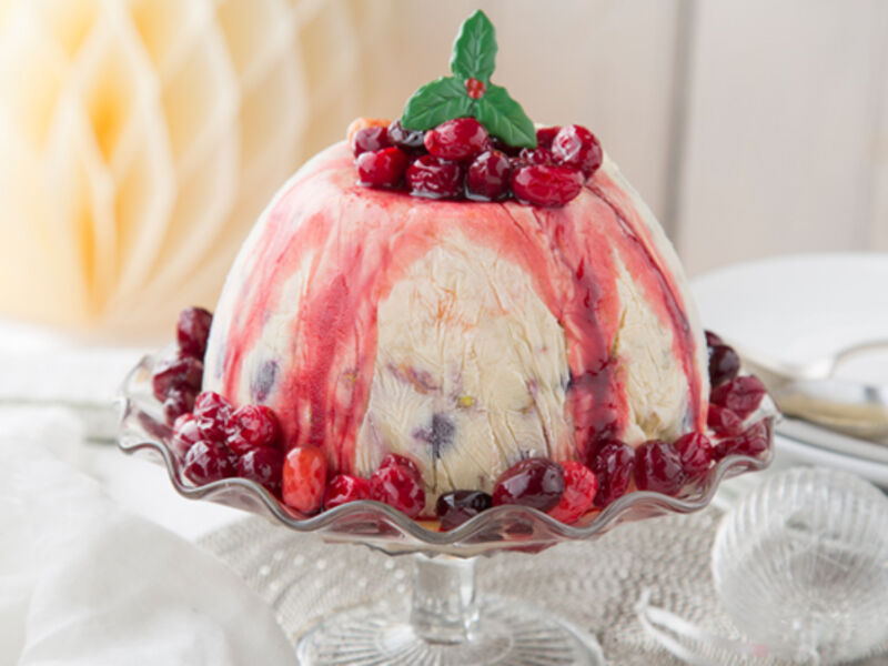 Frosted christmas pudding bombe cranberry compote recipe
