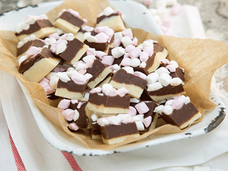 Marshmallow topped chocolate fudge
