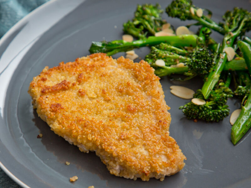 Quinoa and Parmesan-Crusted Pork Chops with Roast Tenderstem Broccoli ...