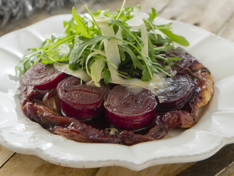 Red Onion Tarte Tatin with Rocket and Parmesan