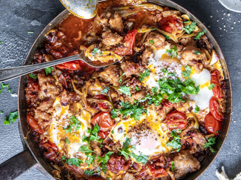Chorizo braised eggs recipe