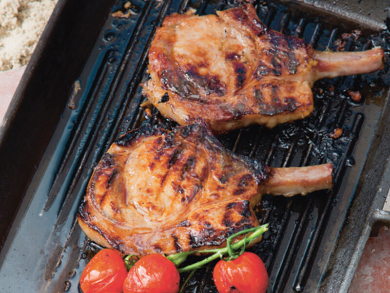 Gilled hampshire pork chops with honey and ginger recipe