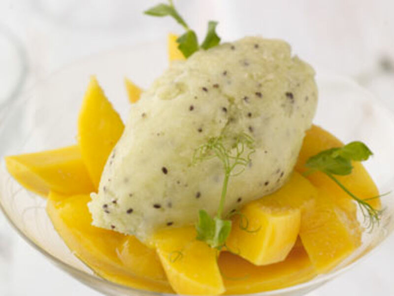 Passionfruit & Mango Salad with Kiwi Sorbet