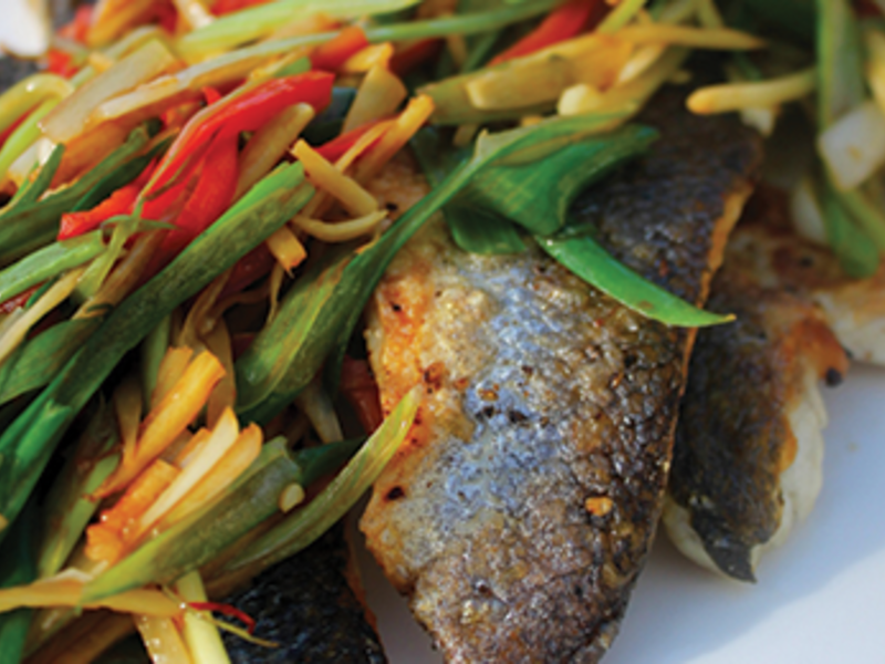 Sea Bass Fillets with Zingy Ginger, Chilli and Spring Onion