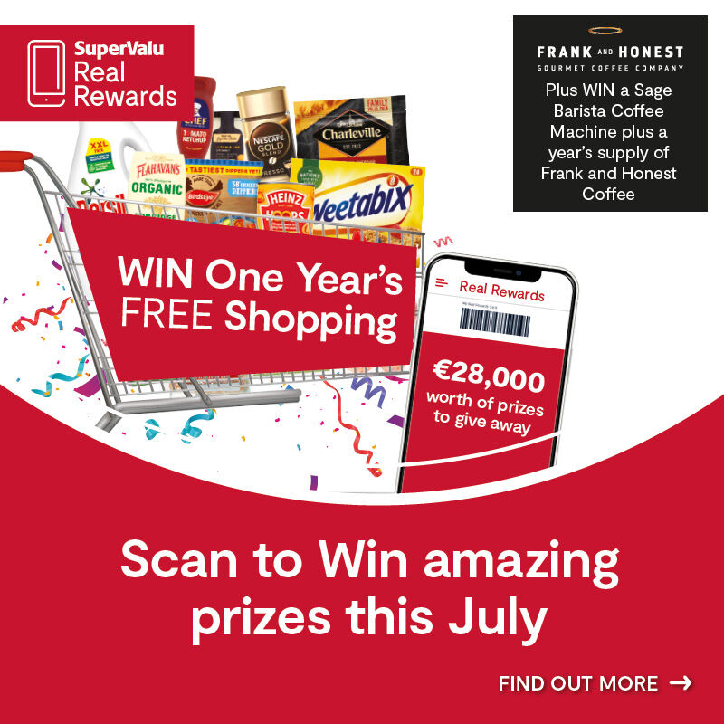 Scan To Win July 2025 Win One Years Free Shopping 28000 euro worth of prizes to give away & Frank & Honest Coffee.