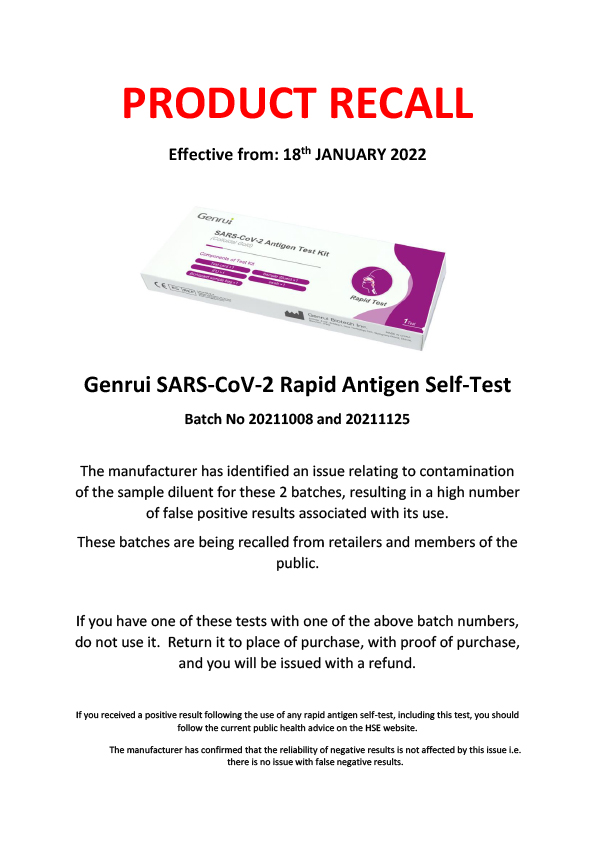 Genrui Antigen Test Kits Point of Sale Notice 1