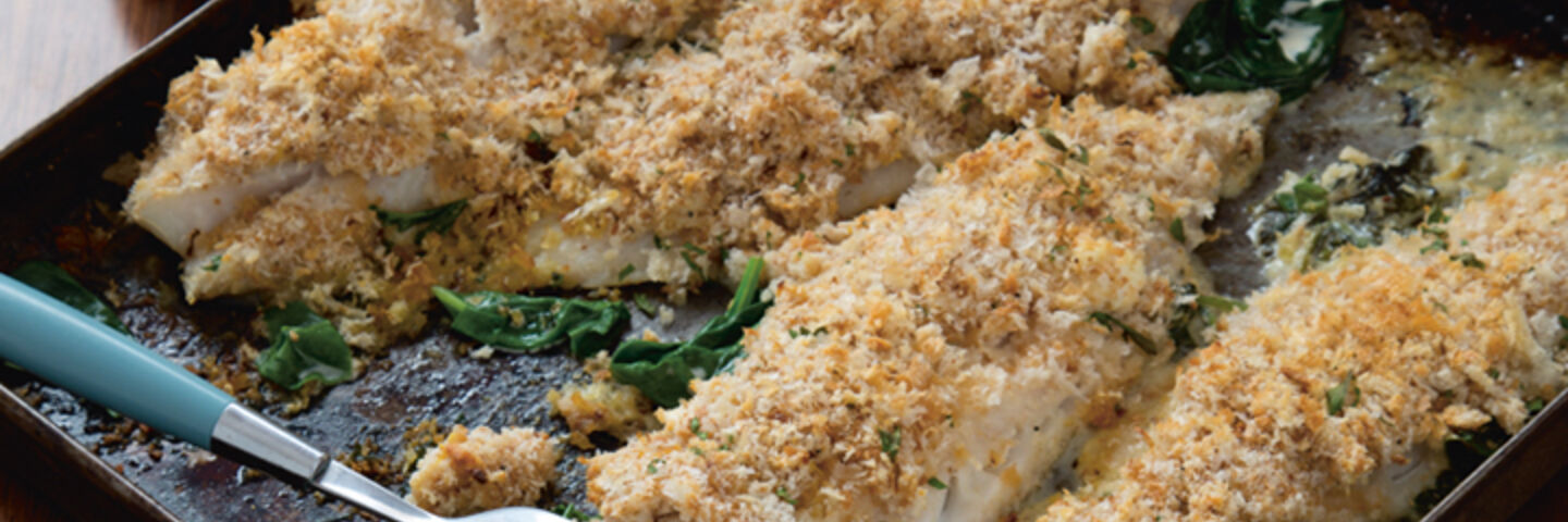 Baked whiting cream cheese spinach garlic crumble recipe