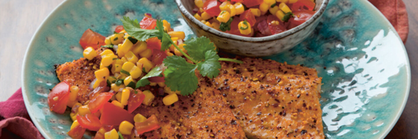 Grilled trout tomato sweetcorn lime salsa recipe
