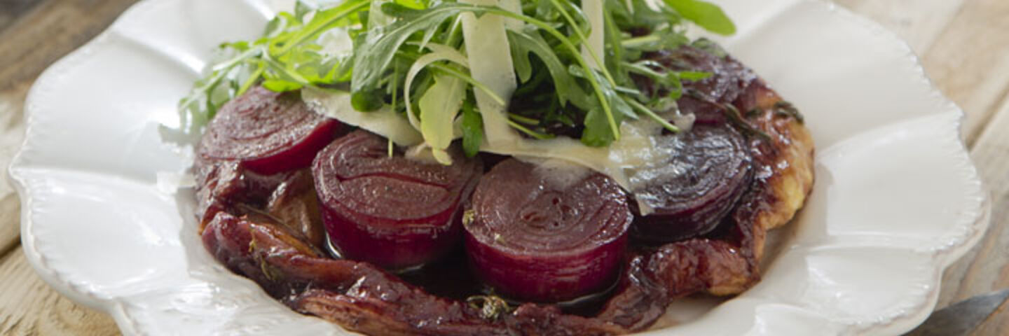 Red Onion Tarte Tatin with Rocket and Parmesan
