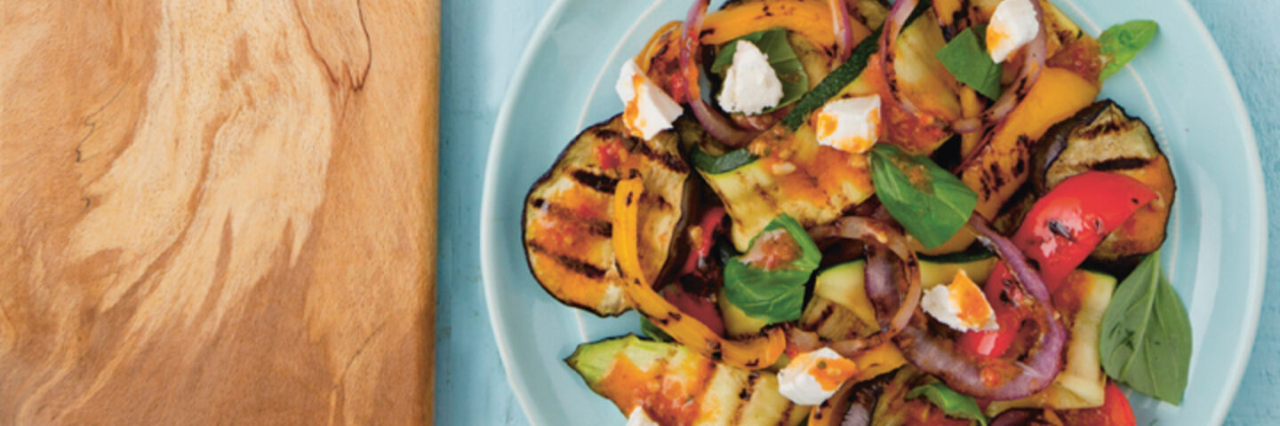 Grilled mediterranean vegetable salad with goats cheese