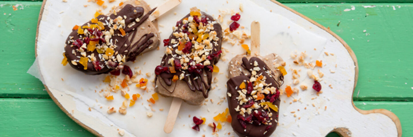 Almond butter and banana chocolate coated pops recipe