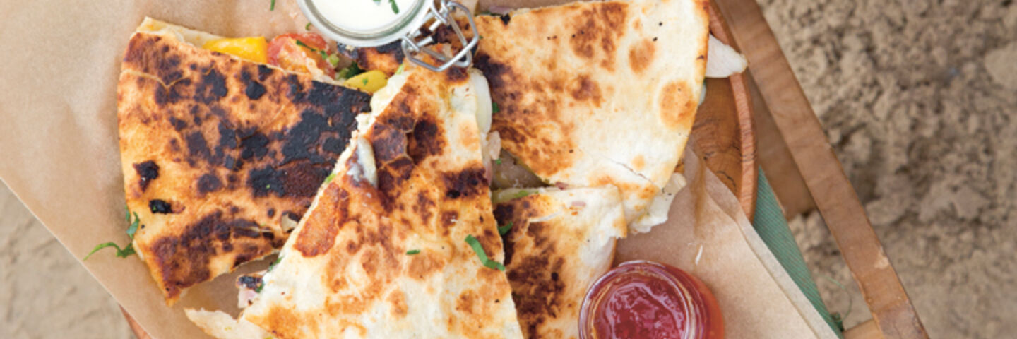 Grilled chicken and nectarine cheese quesadillas recipe