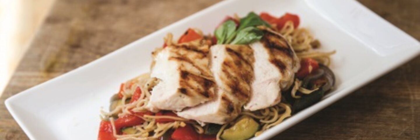 Pan-seared chicken noodle salad