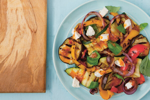 Grilled mediterranean vegetable salad with goats cheese