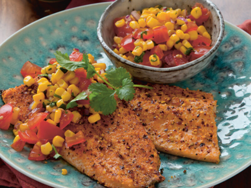 Grilled trout tomato sweetcorn lime salsa recipe