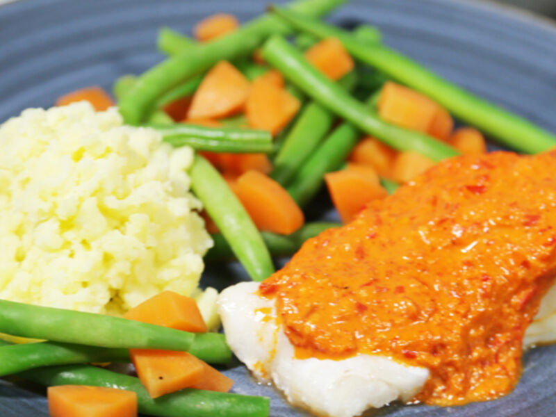 Cod with Roasted Red Pepper Sauce Recipe
