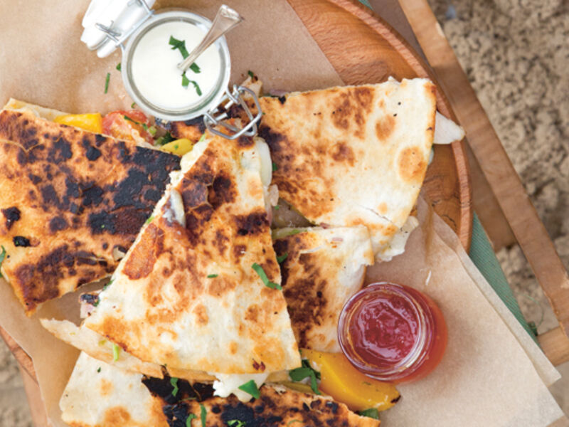 Grilled chicken and nectarine cheese quesadillas recipe
