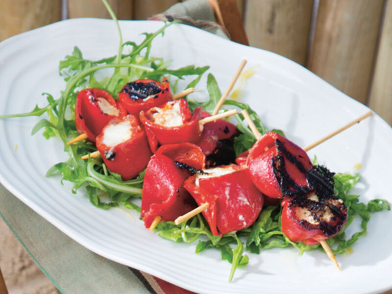 Roasted pepper and goats cheese skewers recipe