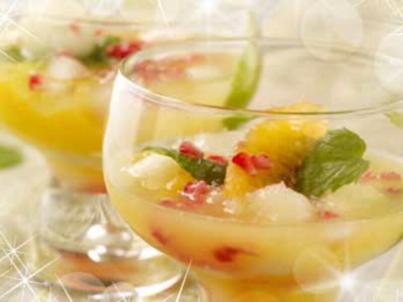 Melon and Orange Cocktail with Pomegranate Seeds