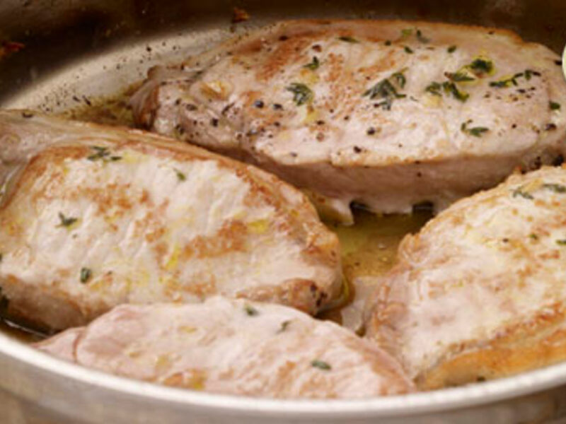 Pan Roasted Pork Chops with Buttered Cabbage and Mustard Mash